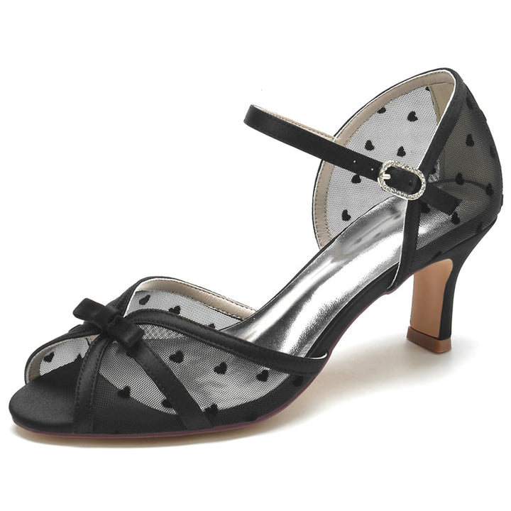 Women's Wedding Shoes Opened Toe Mid Heel Elegant Buckle Bridal Shoes with Printed Heart