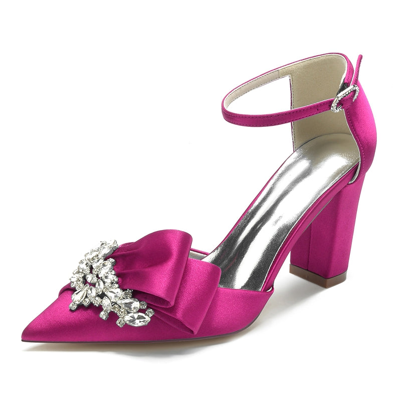 Women's Wedding Shoes Pointed Toe Luxurious Buckle Bridal Shoes with Rhinestone & Ruffles