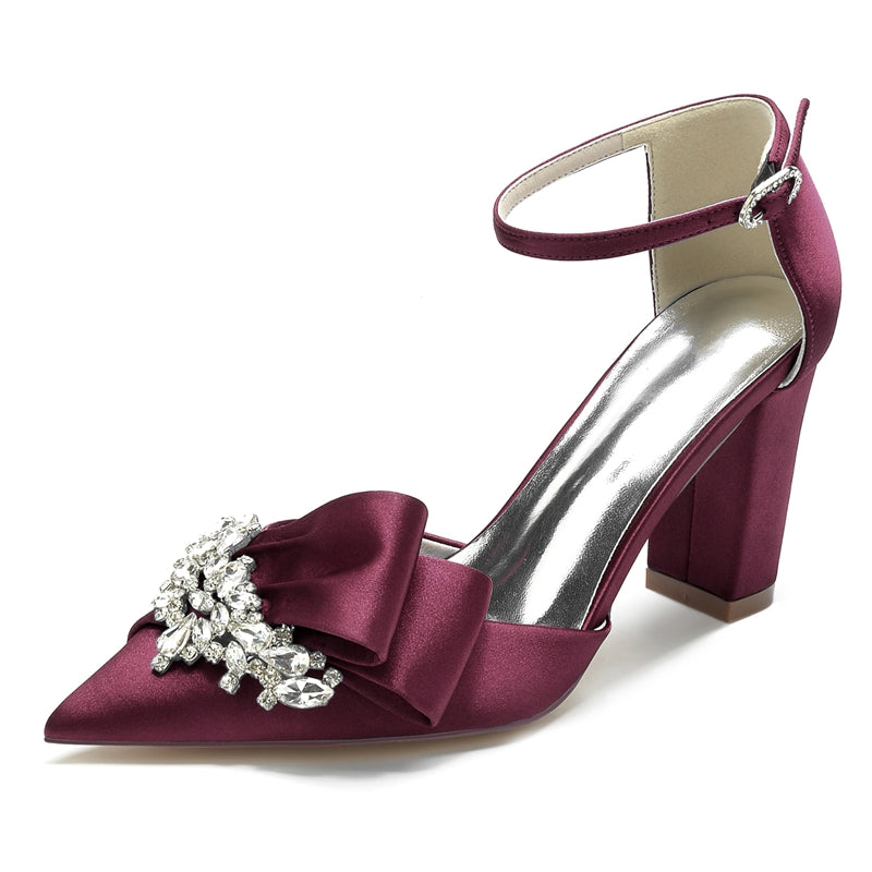 Women's Wedding Shoes Pointed Toe Luxurious Buckle Bridal Shoes with Rhinestone & Ruffles