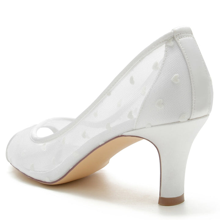 Women's Wedding Shoes Opened Toe Mid Heel Vintage Bridal Shoes with Printed Heart