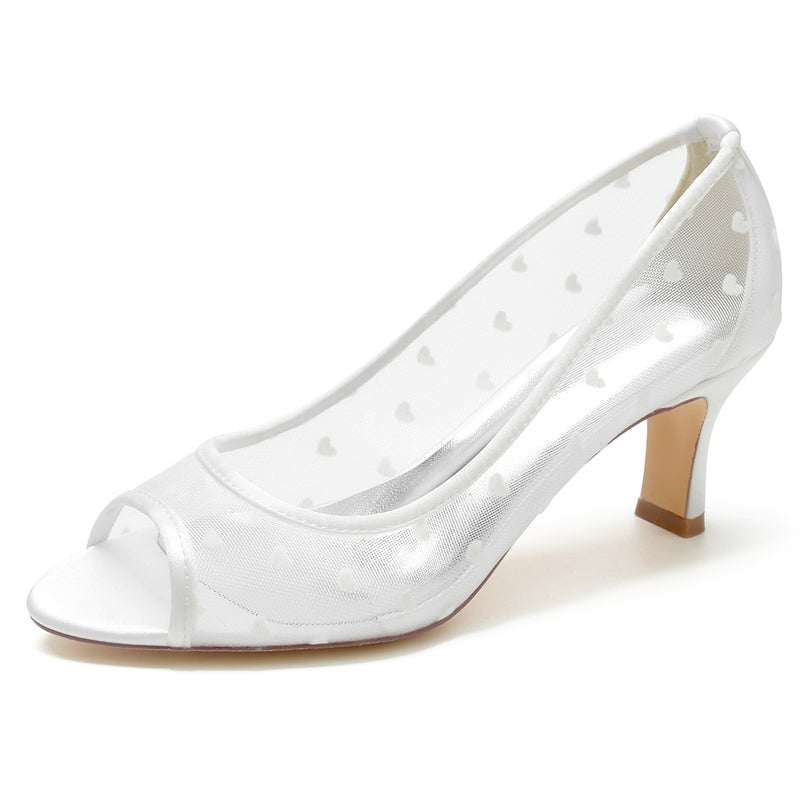 Women's Wedding Shoes Opened Toe Mid Heel Vintage Bridal Shoes with Printed Heart