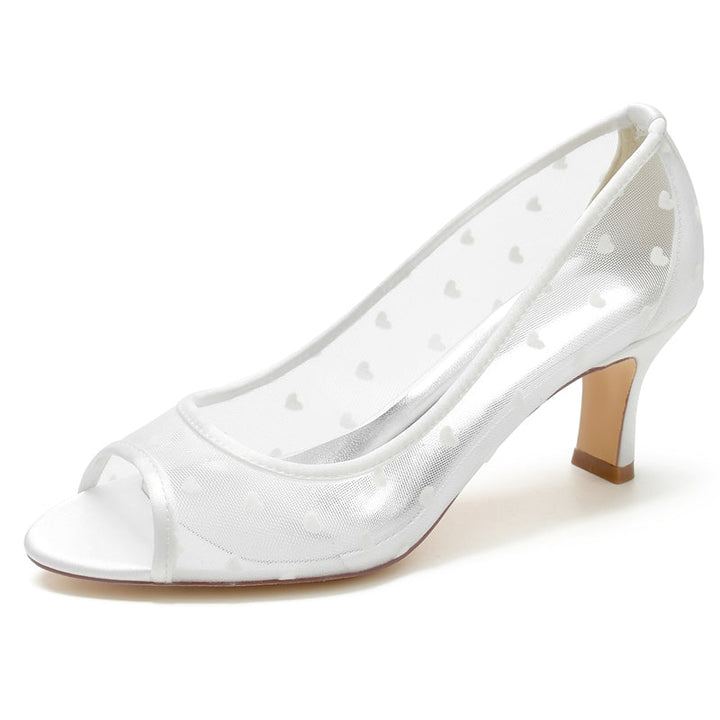 Women's Wedding Shoes Opened Toe Mid Heel Vintage Bridal Shoes with Printed Heart