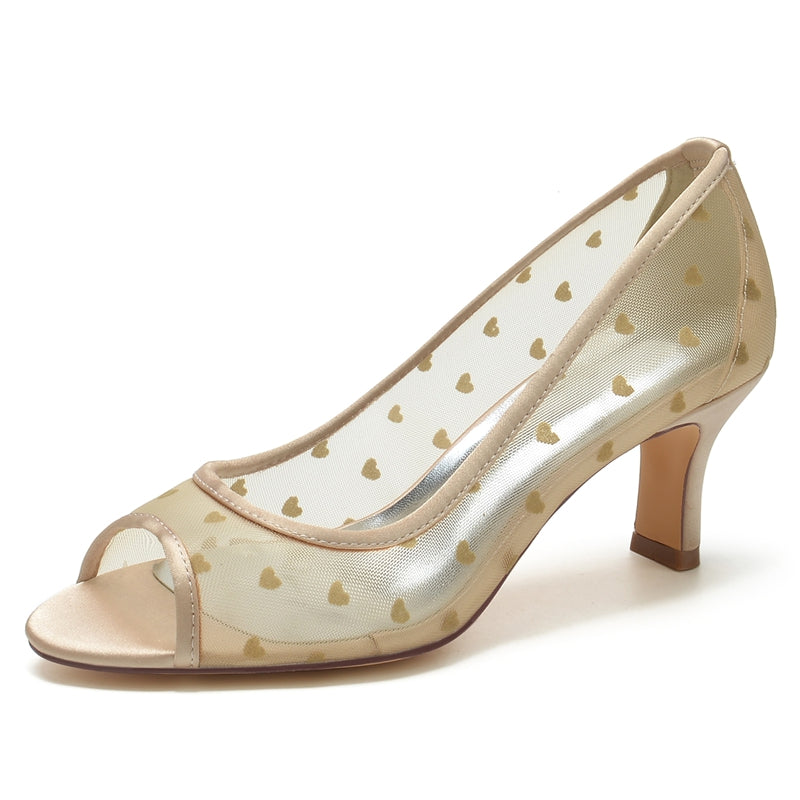 Women's Wedding Shoes Opened Toe Mid Heel Vintage Bridal Shoes with Printed Heart