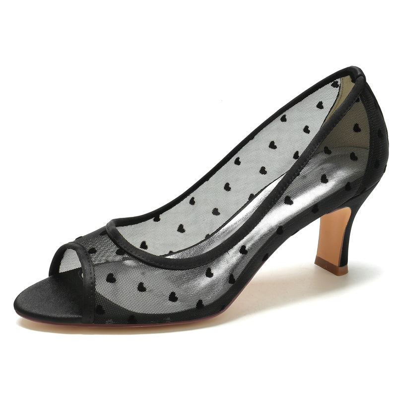 Women's Wedding Shoes Opened Toe Mid Heel Vintage Bridal Shoes with Printed Heart