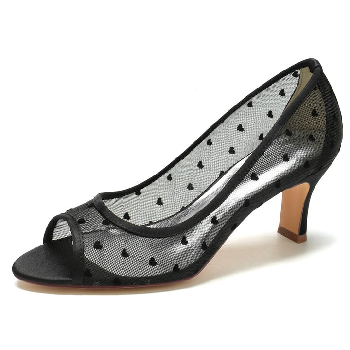 Women's Wedding Shoes Opened Toe Mid Heel Vintage Bridal Shoes with Printed Heart