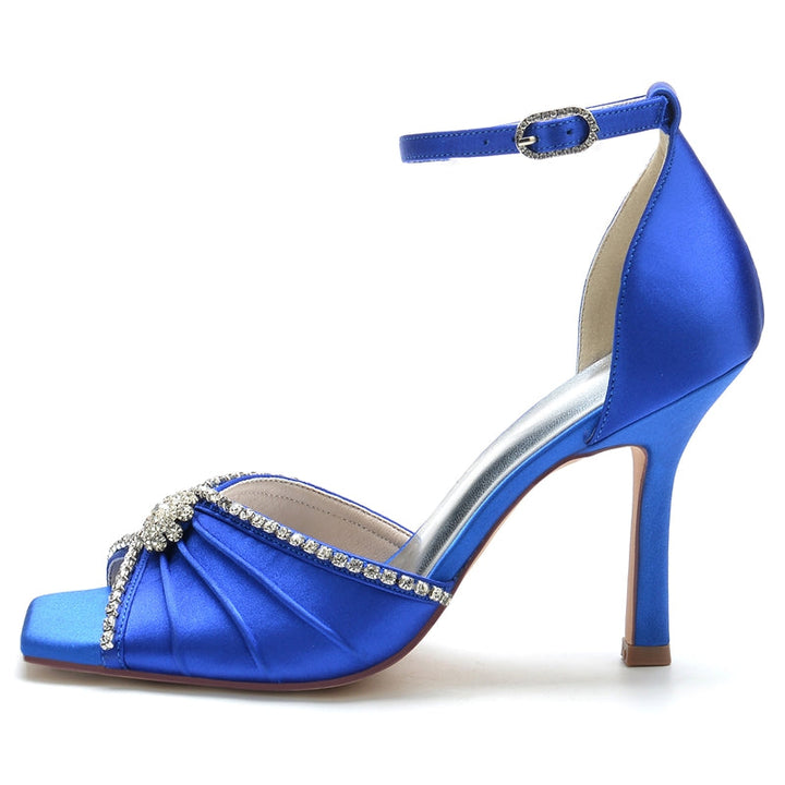 Women's Wedding Shoes Opened Toe Stiletto Heel Luxurious Bridal Shoes with Crystal & Ruffles