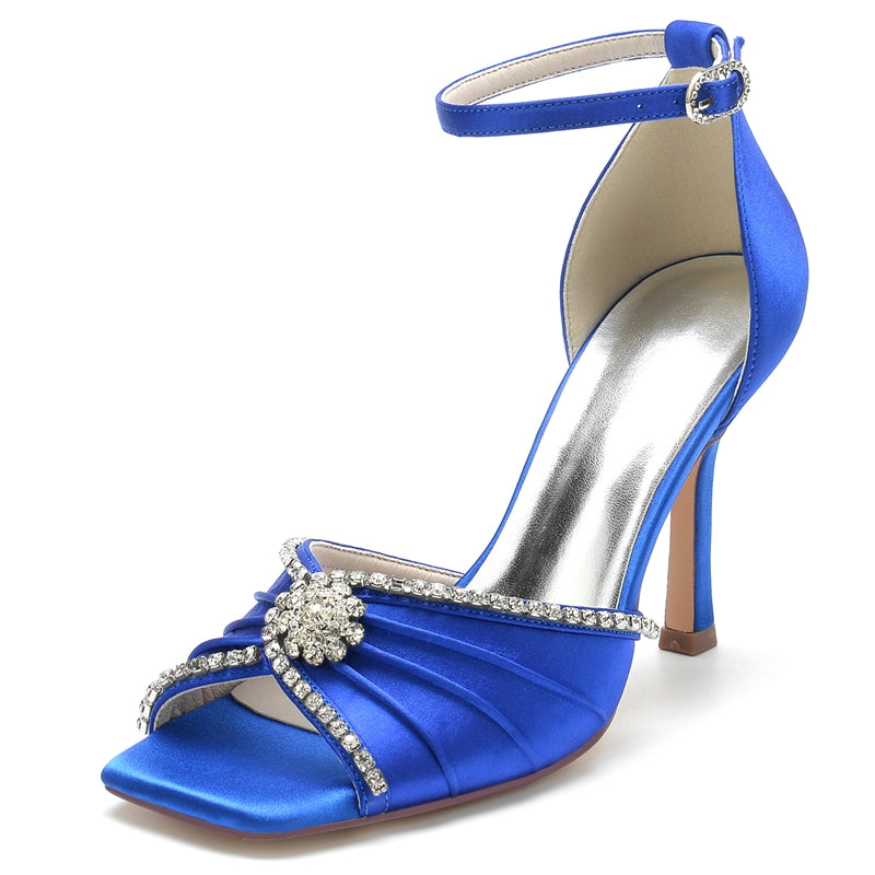 Women's Wedding Shoes Opened Toe Stiletto Heel Luxurious Bridal Shoes with Crystal & Ruffles