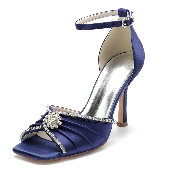 Women's Wedding Shoes Opened Toe Stiletto Heel Luxurious Bridal Shoes with Crystal & Ruffles