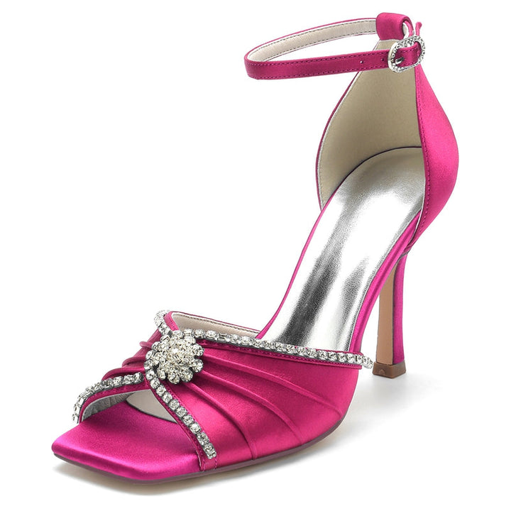 Women's Wedding Shoes Opened Toe Stiletto Heel Luxurious Bridal Shoes with Crystal & Ruffles