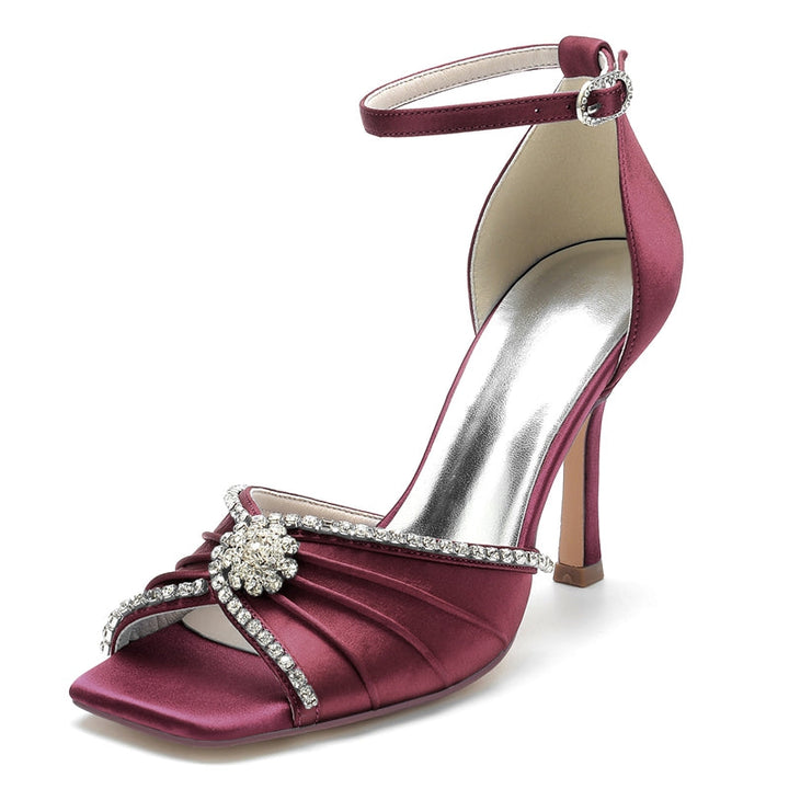 Women's Wedding Shoes Opened Toe Stiletto Heel Luxurious Bridal Shoes with Crystal & Ruffles