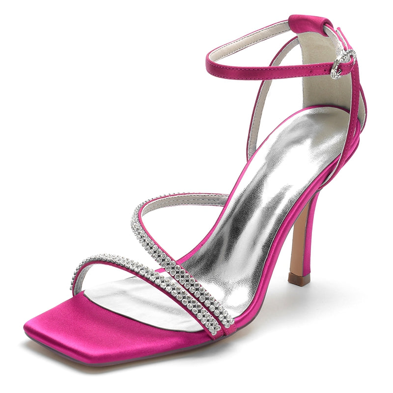 Women's Wedding Shoes Peep Toe High Heel Buckle Bridal Shoes with Crystal Straps