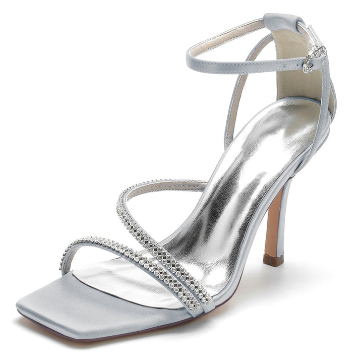 Women's Wedding Shoes Peep Toe High Heel Buckle Bridal Shoes with Crystal Straps