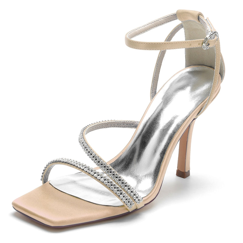Women's Wedding Shoes Peep Toe High Heel Buckle Bridal Shoes with Crystal Straps