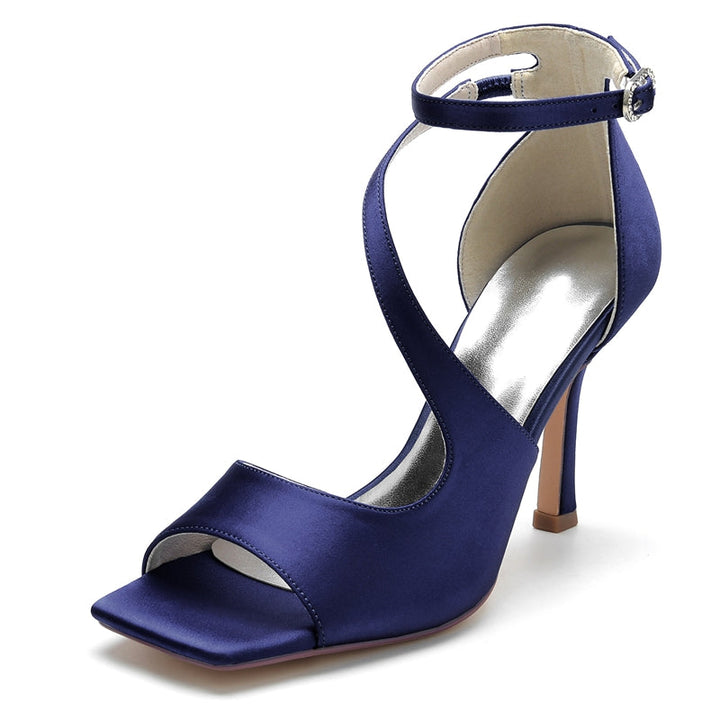 Women's Wedding Shoes Dark Blue Opened Toe High Heel Elegant Chic Buckle Bridal Shoes