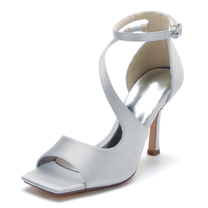Women's Wedding Shoes Dark Blue Opened Toe High Heel Elegant Chic Buckle Bridal Shoes