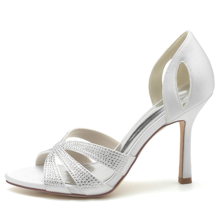 Women's Wedding Shoes Peep Toe High Heel Crossed Straps Bridal Shoes with Imitation Crystal