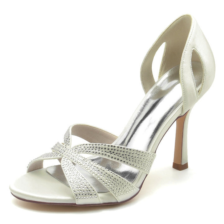 Women's Wedding Shoes Peep Toe High Heel Crossed Straps Bridal Shoes with Imitation Crystal