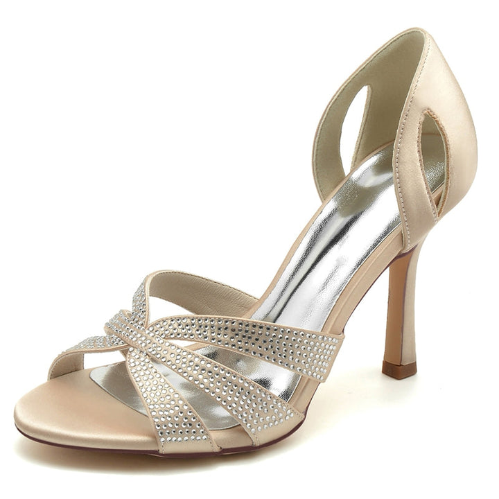 Women's Wedding Shoes Peep Toe High Heel Crossed Straps Bridal Shoes with Imitation Crystal