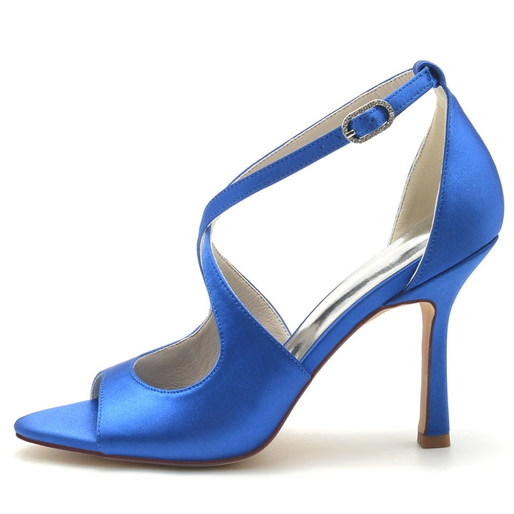 Women's Wedding Shoes White Opened Toe High Heel Chic Bridal Shoes with Crossed Strap