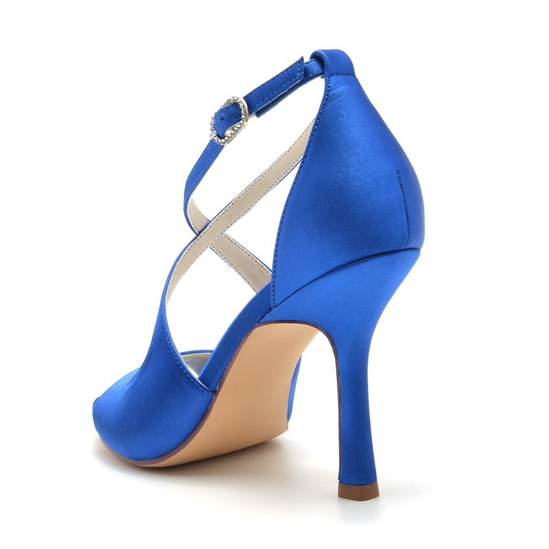 Women's Wedding Shoes White Opened Toe High Heel Chic Bridal Shoes with Crossed Strap