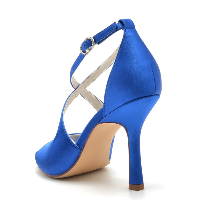 Women's Wedding Shoes White Opened Toe High Heel Chic Bridal Shoes with Crossed Strap