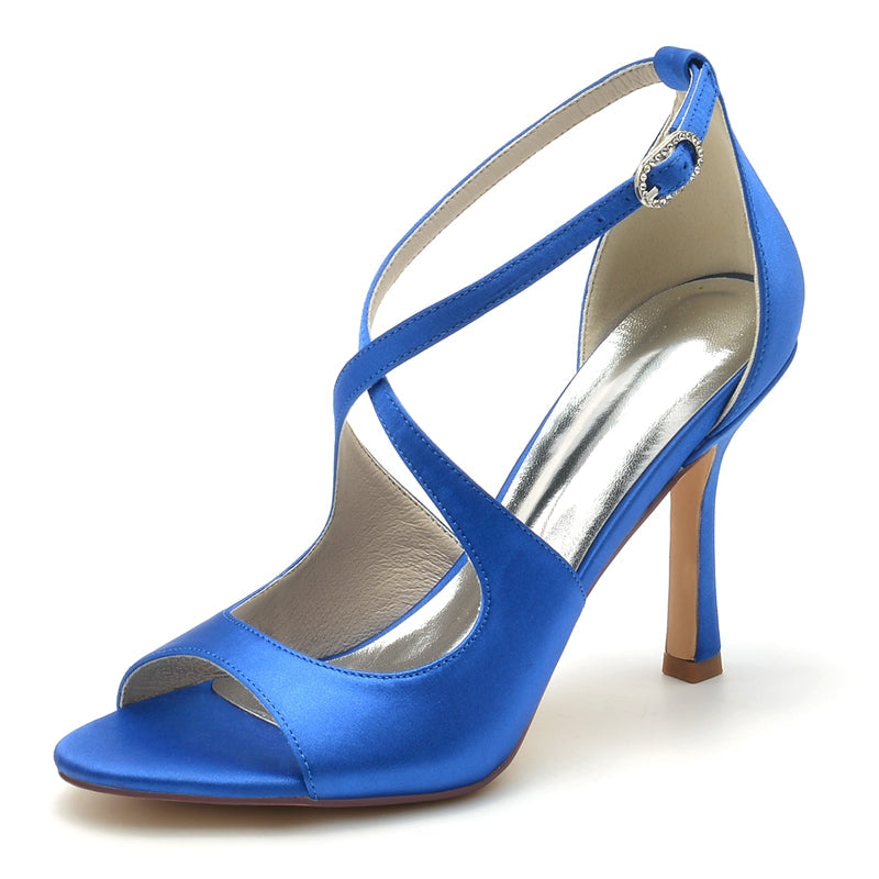 Women's Wedding Shoes White Opened Toe High Heel Chic Bridal Shoes with Crossed Strap