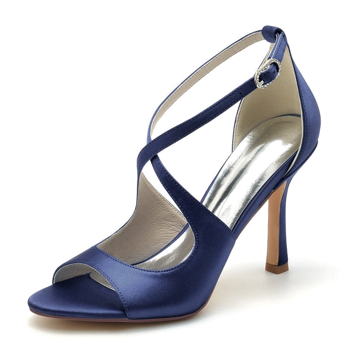 Women's Wedding Shoes White Opened Toe High Heel Chic Bridal Shoes with Crossed Strap