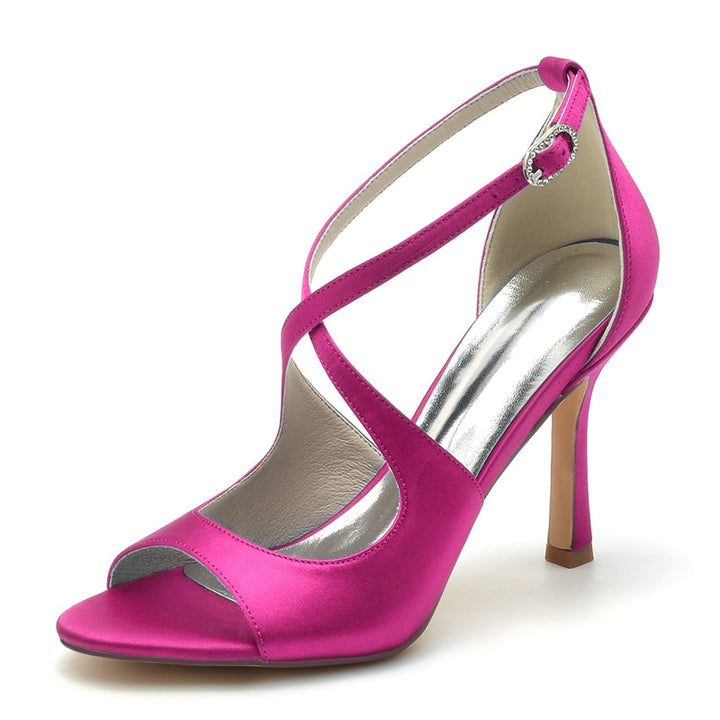Women's Wedding Shoes White Opened Toe High Heel Chic Bridal Shoes with Crossed Strap