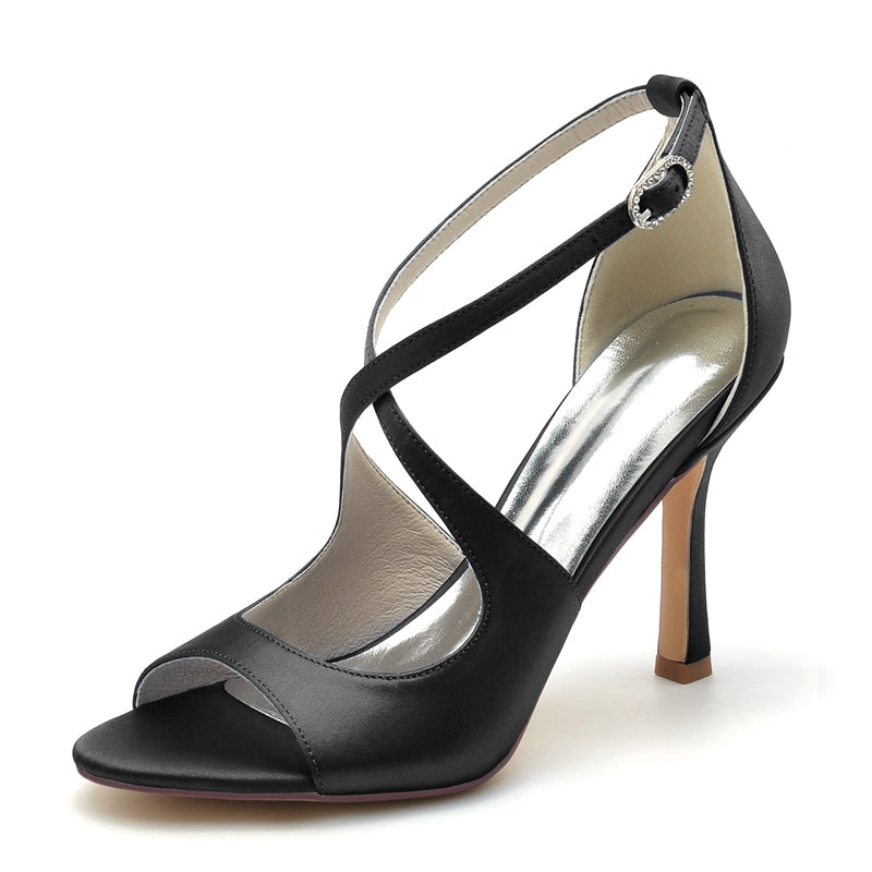 Women's Wedding Shoes White Opened Toe High Heel Chic Bridal Shoes with Crossed Strap