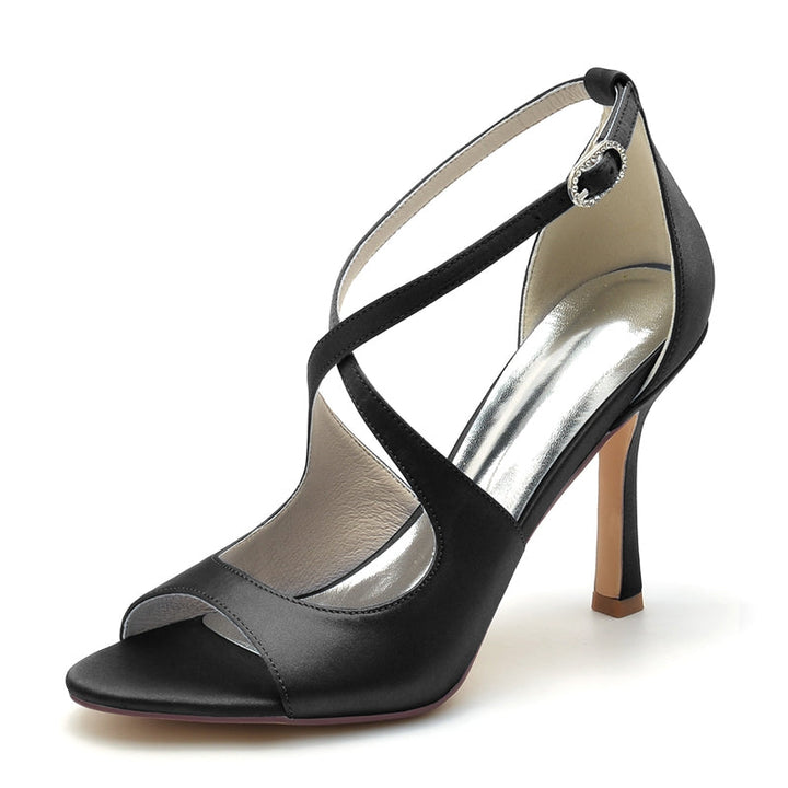 Women's Wedding Shoes White Opened Toe High Heel Chic Bridal Shoes with Crossed Strap