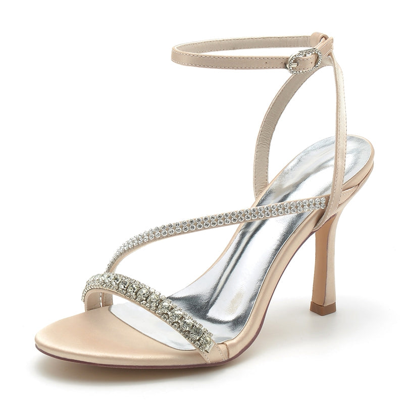 Women's Wedding Shoes Peep Toe Stiletto Heel Elegant Ankle Buckle Bridal Shoes with Imitation Rhinestone