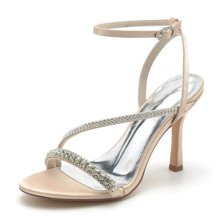 Women's Wedding Shoes Peep Toe Stiletto Heel Elegant Ankle Buckle Bridal Shoes with Imitation Rhinestone