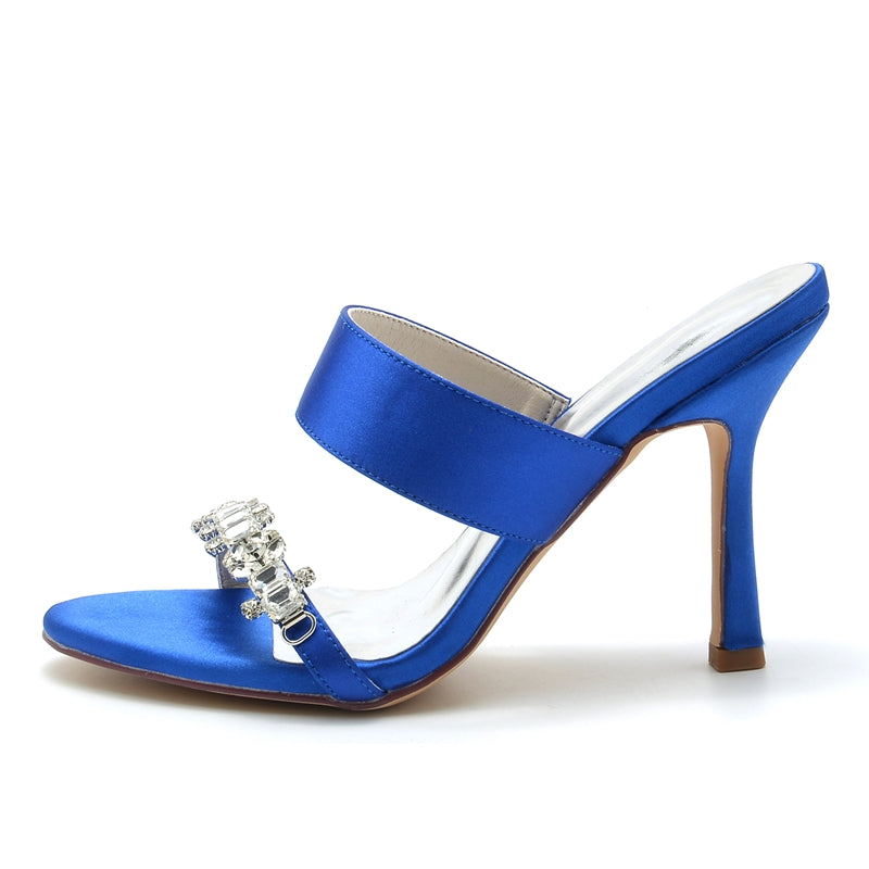 Women's Wedding Shoes Opened Toe Stiletto Heel Slip-On Bridal Shoes with Rhinestone