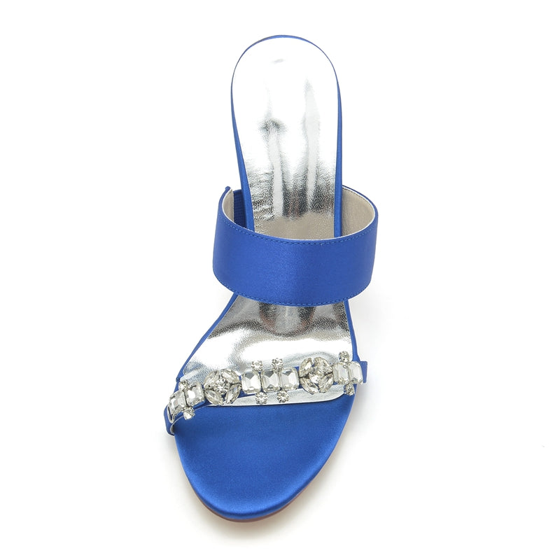 Women's Wedding Shoes Opened Toe Stiletto Heel Slip-On Bridal Shoes with Rhinestone