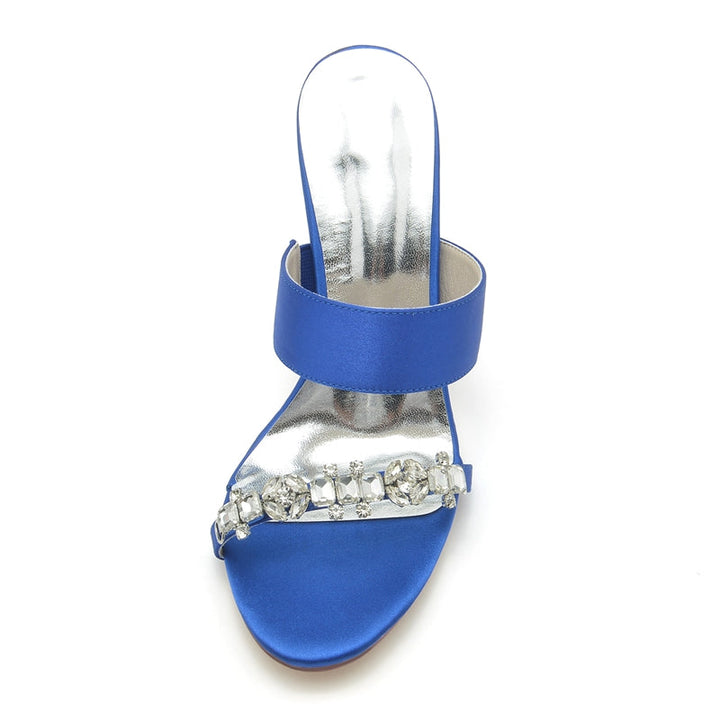 Women's Wedding Shoes Opened Toe Stiletto Heel Slip-On Bridal Shoes with Rhinestone