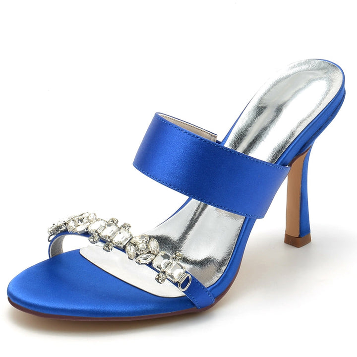 Women's Wedding Shoes Opened Toe Stiletto Heel Slip-On Bridal Shoes with Rhinestone