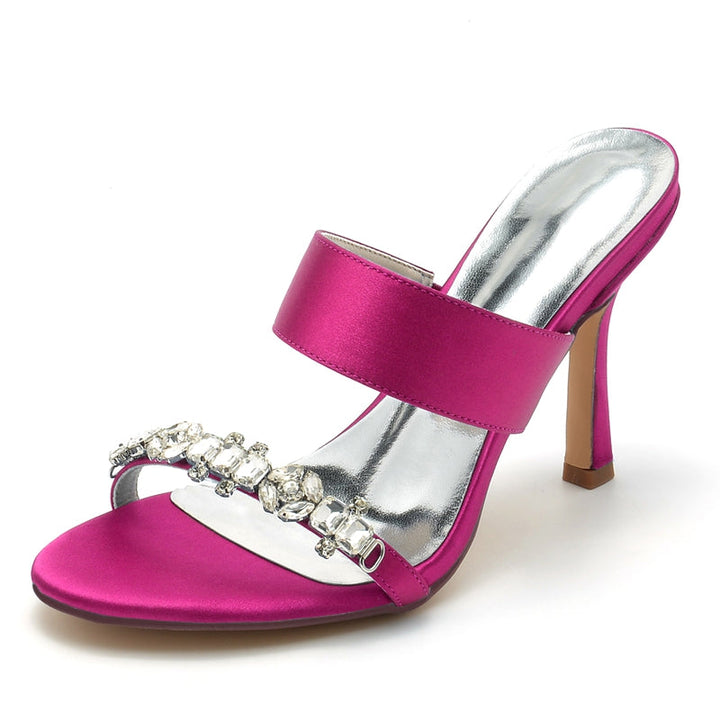 Women's Wedding Shoes Opened Toe Stiletto Heel Slip-On Bridal Shoes with Rhinestone