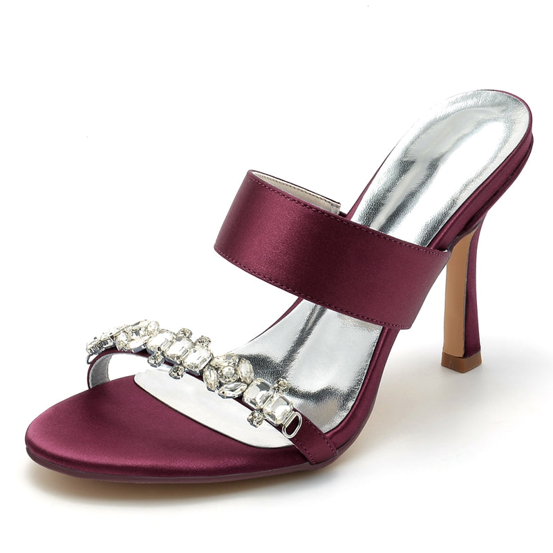 Women's Wedding Shoes Opened Toe Stiletto Heel Slip-On Bridal Shoes with Rhinestone