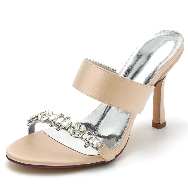 Women's Wedding Shoes Opened Toe Stiletto Heel Slip-On Bridal Shoes with Rhinestone