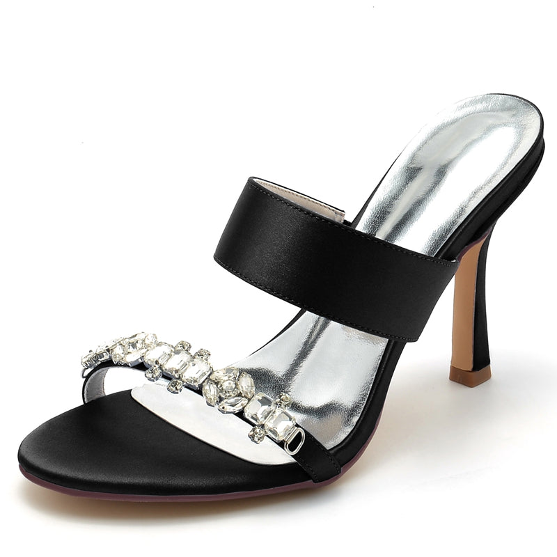 Women's Wedding Shoes Opened Toe Stiletto Heel Slip-On Bridal Shoes with Rhinestone