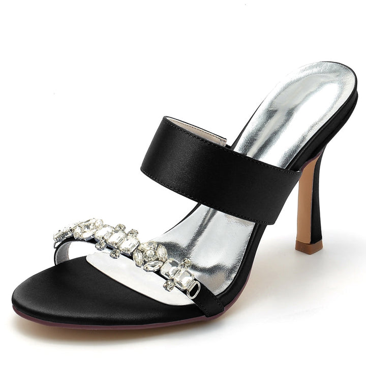 Women's Wedding Shoes Opened Toe Stiletto Heel Slip-On Bridal Shoes with Rhinestone