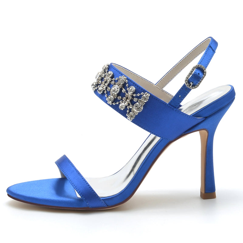 Women's Wedding Shoes Peep Toe High Heel Rhinestone Chain Luxury Buckle Bridal Shoes