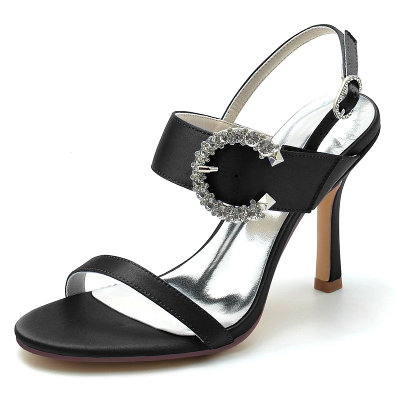 Women's Wedding Shoes Black Peep Toe Stiletto Heel Curved Rhinestone Fashion Bridal Shoes