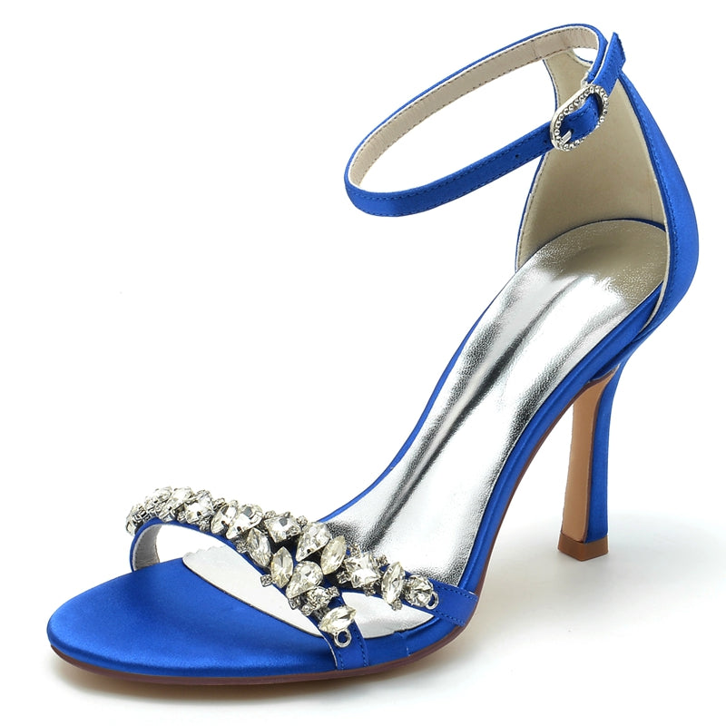 Women's Wedding Shoes Open Toe Simple Ankle Strap Bridal Shoes with Imitation Rhinestone