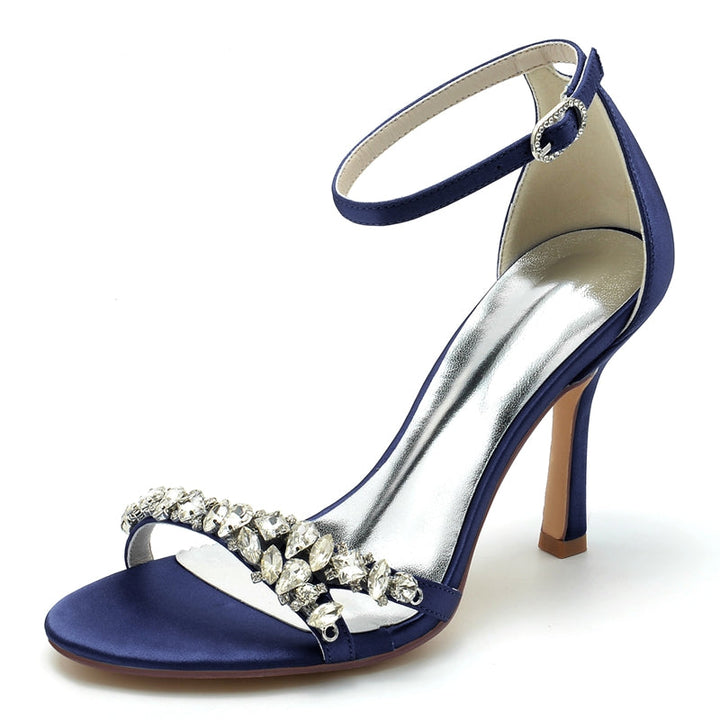 Women's Wedding Shoes Open Toe Simple Ankle Strap Bridal Shoes with Imitation Rhinestone