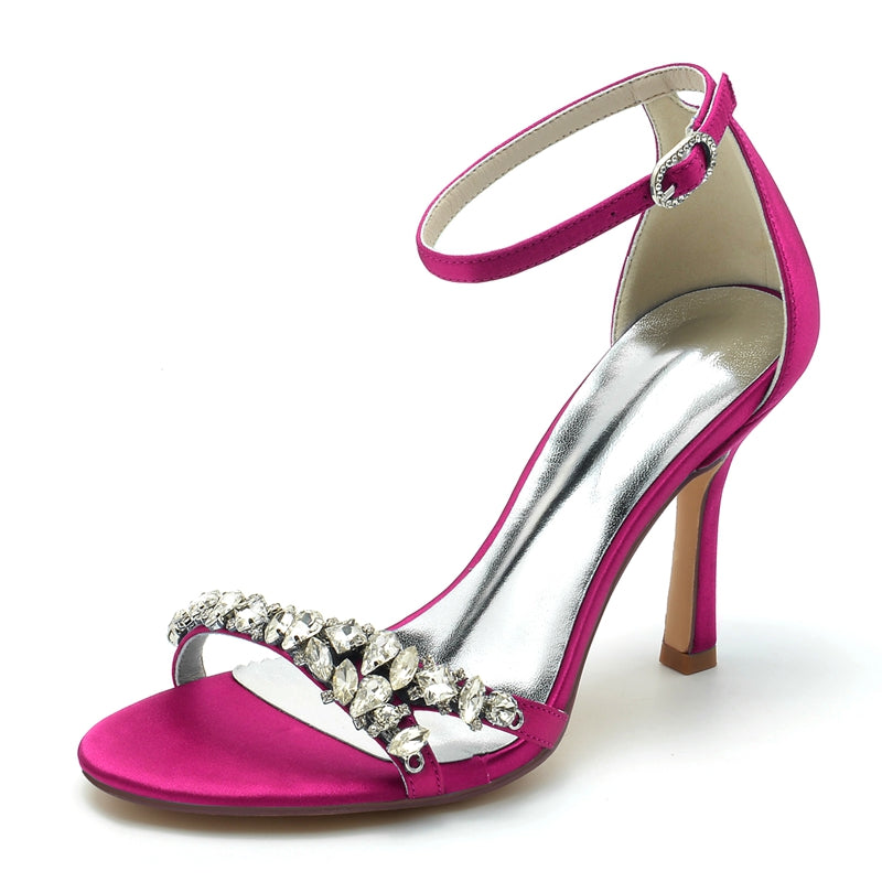 Women's Wedding Shoes Open Toe Simple Ankle Strap Bridal Shoes with Imitation Rhinestone