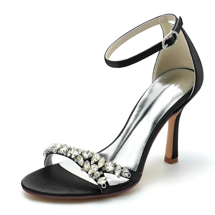 Women's Wedding Shoes Open Toe Simple Ankle Strap Bridal Shoes with Imitation Rhinestone