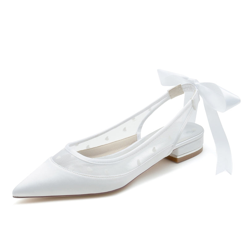 Women's Wedding Shoes Pointed Toe Low Heel Printed Heart Bridal Shoes with Bowknot