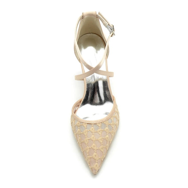 Women's Wedding Shoes Pointed Toe Exquisite Knit Bridal Shoes with Crossed Strap