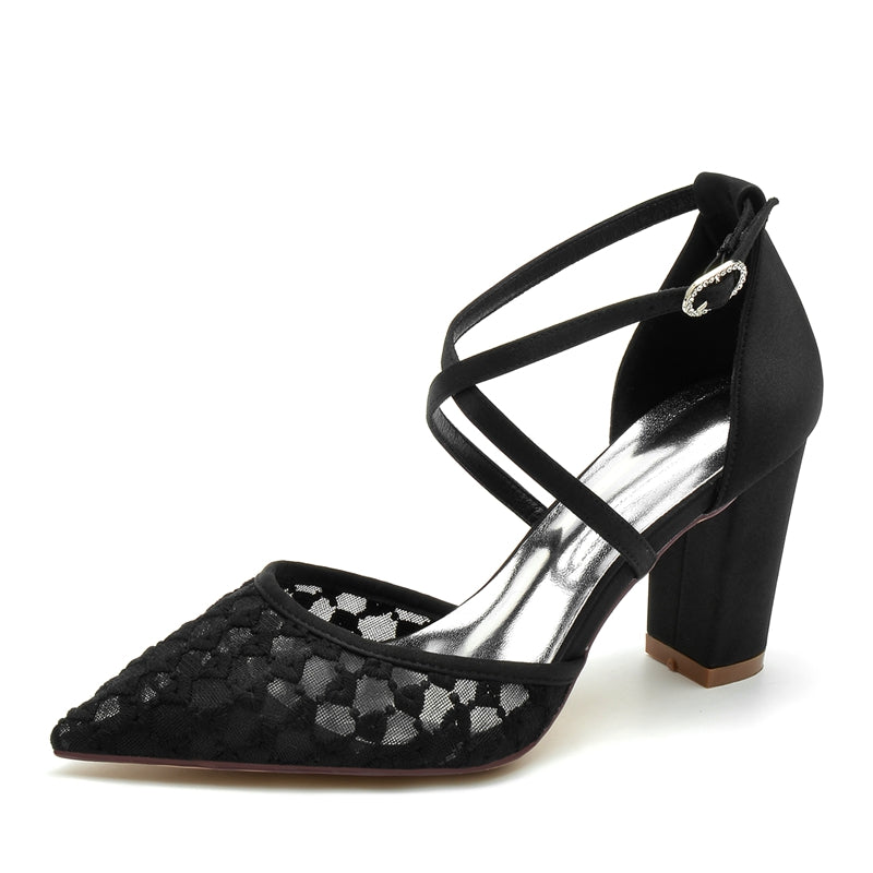 Women's Wedding Shoes Pointed Toe Exquisite Knit Bridal Shoes with Crossed Strap